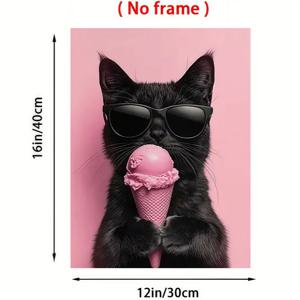 TEMU 2D 플랫, 2D 플랫, 1개 프레임리스 그림, 여름 시원한 고양이 캔버스 프린트 포스터, 동물 벽화 장식, 독특한 창의적인 벽 예술 장식, 거실, 침실, 사무실, 식당, 프린트, 작품, 완벽한 선물 및 장식