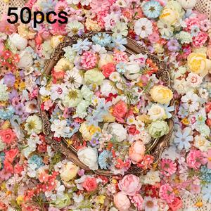 TEMU 50/100/150개 미니 랜덤 믹스 인조 꽃 실큍실 꽃, 홈 데코 공예 선물, 브라이덜 웨딩 장식