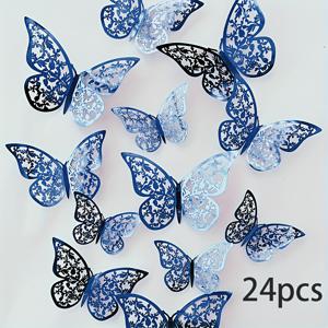 TEMU 24개 파란색 3D 나비 스티커, 우아한 벽 데칼, 제거 가능한 나비 장식 (가정, 파티 풍선 장식, 공예 선물용)