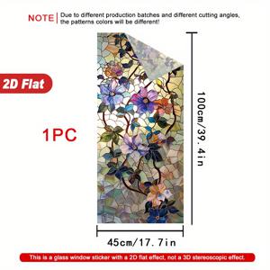2D 평면, 1롤 2D 플로럴 스테인드 글라스 창문 필름, 45×100cm, 무광 PVC 소재, 정전기 접착식 장식용 창문 필름, 비접착 유리 창문 스티커, 홈, 오피스, 거실, 욕실, 주방, 문 및 창문용