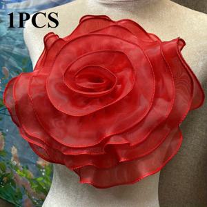 TEMU 1개 넓은 26Cm/10.24In 대형 수제 오간자 3D 꽃 장식, 브로치, 웨딩, 드레스, 의류, 모자, 가방 대형 이벤트 장식, 액세서리