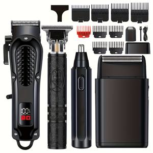 TEMU 새로운 면도기 및 헤어 클리퍼 뷰티 4종 세트, USB 충전식 LCD 디스플레이 포함, 전동면도기, T-블레이드 트리머, 코털 정리기, 포일 쉐이버 - 아버지의 날 선물 추천