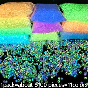 TEMU 6100개 2.5mm 야광 유리 시드 비즈, 11가지 색상, 스타일, 주얼리 제작용 야광 비즈, 패셔너블한 팔찌, 목걸이, 반지, 수공예품, 개별 포장 장식 비즈