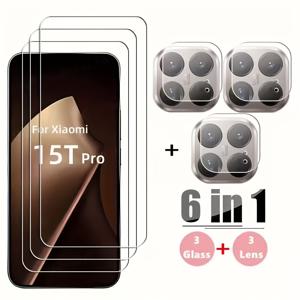Xiaomi 15T용 6In1 풀 글루 유리, Xiaomi 15T Pro 강화 유리 스크린 보호 필름, Xiaomi 15T용 휴대폰 카메라 렌즈 필름