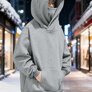 TEMU 남성 캐주얼 패션 아웃도어 스포츠 휴가 편안한 플리스 따뜻한 후드 스카프 하이넥 스웨트셔츠