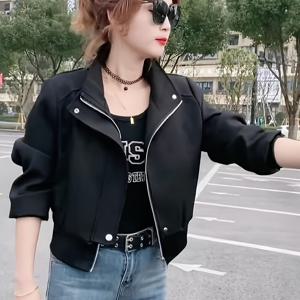 여성용 숏 디자인 블랙 재킷, 봄/가을 신상 스타일 야구 점퍼, 작은 사이즈 캐주얼 및 활용도 높은 재킷
