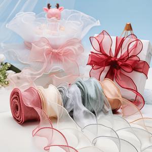 투명 오간자 리본 25야드, 테일 스타일, 5롤, 크리스마스 트리, 선물 포장, 웨딩 장식, 헤어 액세서리, 고급 부케, 케이크 장식, 리본 만들기 공예용