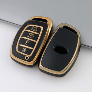 TEMU 1개 4버튼 골든 사이드 소프트 TPU 차량 키 케이스 커버, 현대 IX35, 쏘나타, 투썸 2014-2017 2018용