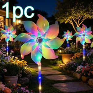 TEMU 태양광 RGB 색상 변경 풍차 조명 - 정원, 야외, 잔디 장식용으로 호환 가능 - 태양광 충전식 윈드 스피너 조명, 360° 회전, 플라스틱 하우징, 축제 휴일 선물용 RGB LED (아니오)