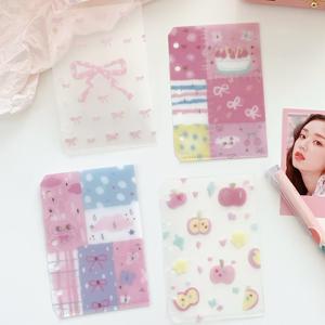 TEMU 4개 M5 반투명 PVC 바인더 포켓 삽입 세트, 4가지 다양한 파스텔 애플, 리본 및 예술적인 콜라주 디자인, 스티커, 카드, 사진, 영수증, 저널링 용품 및 플래너 추가를 위한 사전 펀칭 리필 가능 정리함 페이지
