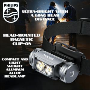 TEMU Philips 휴대용 헤드램프 (클립/헤드밴드/자석 부착 포함): 듀얼 라이트 소스, 5가지 모드, 초경량 디자인, 90° 기울기 각도, 360° 클립, 긴 배터리 수명. 야외 활동, 야간 낚시, 탐험 및 비상 조명에 적합