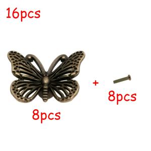 TEMU 16개 (나비 손잡이 8개 + 액세서리 8개) 레트로 나비 손잡이 액세서리 세트, 수공예 제작/레트로 장식/DIY 창작/옷장/서랍/보석함 업그레이드용 속이 빈 조각 기술 포함