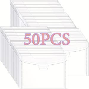 TEMU 50개 투명 재봉틀 템플릿, 스티커, 카드 만들기 및 스크랩북용 내구성 있는 7.5x5.5인치 재사용 가능한 플라스틱 보관 가방 - 다이 템플릿, 스타킹 디자인, 안전한 잠금장치, 컴팩트 정리함, 종이 공예품을 위한 견고한 소재의 스테이션러리 애호가용 주머니