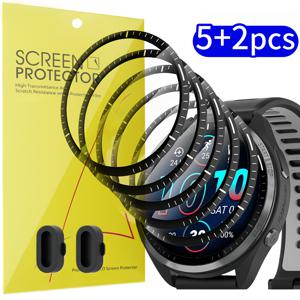 TEMU Forerunner 965/970-47mm/570-47mm/165/265용 화면 보호필름 5개/2개 세트 + 먼지 플러그 2개, 3D 풀커버 HD 소프트 필름, 강화유리 아님, 스크래치 및 긁힘 방지, 간편한 설치, 기포 없는 HD 투명 필름, 시계용, 스마트 웨어러블 기기 보호필름, 시계 화면 보호필름