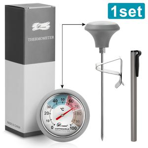 TEMU 커피 우유 온도계, 0-100°C 온도계 (커피, 우유, 거품용), 클립 및 펜 케이스가 있는 스테인리스 스틸 프로브, , 라떼 아트 및 핸드 브루 커피에 적합