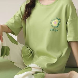 TEMU Short-sleeve Ro-ne with Cartoon Avocado Print, Plus Capri Pants with Polka Dot Print, Pajama Set for Spring/summer Loungewear