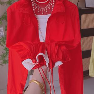 TEMU Petite 스탠드업 칼라 드로스트링 허리 재킷 여성 2026 여름 신상 패션 다용도 의류 트렌디 재킷 여성용 숏 스탠드업 칼라 루즈 캐주얼 셔츠 스타일 셔츠 한국 스타일 얇은 재킷 의류