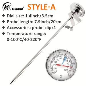 TEMU 스테인리스 스틸 온도계 | 0-100°C/40-220°F, 1.4인치 니들, 배터리 불필요, BBQ, 음료, 그릴, 주방 사용에 적합 | 안전한 접촉