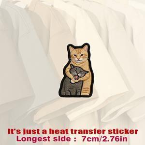 TEMU 고양이 패치 시리즈, 차분한 주황색 태비 고양이와 장난기 많은 회색 아기 고양이, 사실적인 디테일 열전사 인쇄 기술 사용. 의류, 모자, 캔버스 가방, 장식용 베개, 가죽, 침대 시트, 카펫과 같은 평평한 원단에 적합