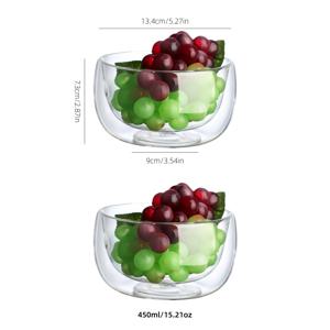 2개입 이중 단열 디저트 볼, 과일 및 야채 샐러드 볼, 유리 수프 및 국수 볼, 신선도 유지 야채 및 디저트 용기, 과일 샐러드, 요거트, , 디저트, 밥용 | 수공예, 원형, 가정 및 식당용
