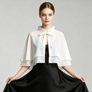 프렌치 엘레강스 쉬폰 숄 여성용 요정 스타일 연꽃 잎 레이스업 스몰 가디건, 가슴과 팔을 덮는, 바디웨어, 멜빵 스커트, 이브닝 드레스, 멋진 망토, 얇은 스타일