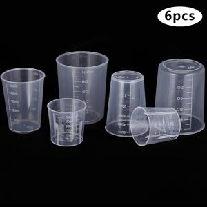 플라스틱 액체 계량컵 6종 세트 (30/50/100ml) 투명 미니 플라스틱 눈금 비커, 이중 눈금, 주방 베이킹 및 실험실 측정용, 정밀하고 적층 가능