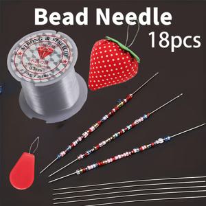 TEMU 초극세사 구슬 꿰기 바늘, 가느다란 수제 바느질용 바늘, DIY 수공예용 휘어지는 구슬 꿰기 바늘, 목걸이용 구슬 꿰기 바늘, 낚싯줄 팔찌용 바늘, 실꿰기 핀과 딸기 바늘이 포함된 실꿰기 세트. 바늘 보관관이 있는 완벽한 휴일 선물