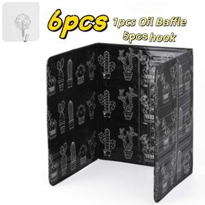 TEMU 6개 세트 (1개 기름 방지 보호막 및 5개 후크) 가정용 기름 튀김 방지 보호대, 블랙 앤 화이트 선인장 패턴 기름 방지 커버, 인덕션 조리대, RV, 캠핑, 주방 스토브 보호판, 기름 방지 및 튀김 방지 플레이트에 적합