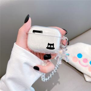 TEMU For Apple AirPods1/2, AirPods3, for Airpods Pro, for Airpods Pro(2세대), 생일 선물, 여자 친구, 남자 친구, 친구 또는 자신을 위한 검은 고양이 그래픽 헤드폰 케이스 및 구슬 장식 케이스가 있는 그라디언트 곰, 투명 낙하 방지 실리콘