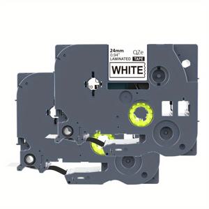 24mm 0.94 라미네이트 화이트 테이프, 브라더 라벨 메이커 테이프 TZe-251 TZe251 TZ-251 TZ251 호환, Ptouch 라벨 머신 PTD600 PTD600vp용, 검정 글씨 화이트 테이프, 방수, 2팩