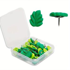 TEMU 20pcs 장식용 푸시 핀 그린 리브스 평면 엄지 핀 게시판, 사진 벽지 및 기타 사무실 학교 용품 및 액세서리를위한 장식용 보드 핀