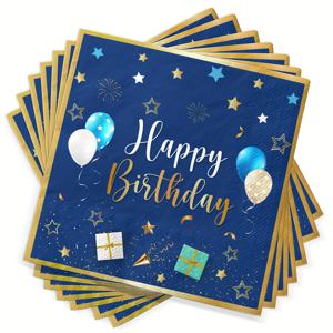 TEMU 24개 네이비 블루 생일 파티 용품, 해피 버스데이 냅킨, 컨페티, 별하늘 냅킨, 성인 생일 파티 용품, 장식품 (네이비 & 골드, 6.5인치)
