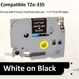 TEMU -Touch TZ-335 TZe-335 TZE335 호환용 라미네이트 라벨 테이프 리필 1개입, 블랙 바탕에 화이트, 1/2인치 0.47인치(12mm), PT- PTD210 PTH100 PT2730 PTP700 PTP710BT용