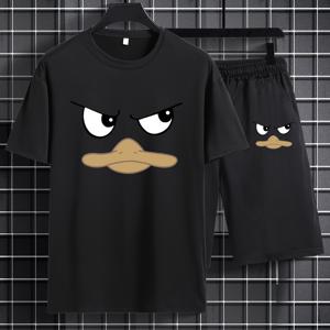 TEMU 청소년용 빅사이즈 반팔 반바지 세트 신상 여름 패션 브랜드 프린트 남성용 캐주얼 스포츠 상의 세트, 플러스 사이즈