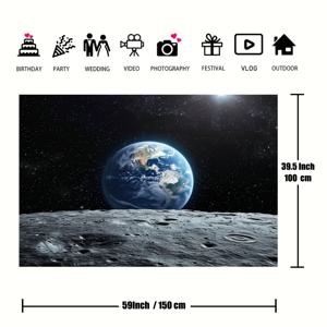 TEMU 1개 우주 사진 배경 - 지구 & 달 표면 디자인, 별이 빛나는 밤하늘, 내구성 있는 폴리에스터 소재, 생일 파티, 사진 촬영 및 이벤트에 완벽, 실내/외부 사용 가능