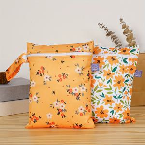 TEMU 2개 재사용 가능한 젖은 및 건조 분리 체육관 가방 지퍼 디자인 멀티펑션 기저귀 가방 여행 꽃무늬 스티치 수영복용 젖은 가방