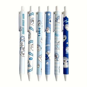 TEMU 6개 세트, 귀여운 상어 프레스 펜 (0.5mm 검정 잉크), 학생에게 완벽, 학용품, 카와이 문구, 신학기 필기구