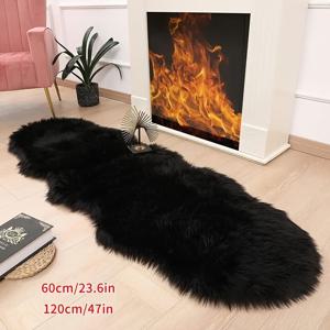 TEMU 실내용 블랙 긴 머리 웨이브 카펫 1개, 거실 및 침대 옆에 적합, 세탁 가능, 인조 소재