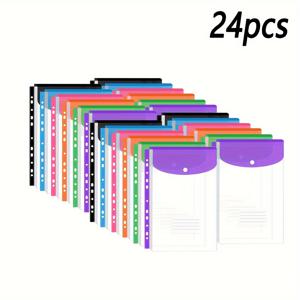 TEMU 라벨 및 스냅 클로저가 있는 24개 세로 파일 폴더 - 홈 오피스 정리용 11홀 PVC 바인더 파우치