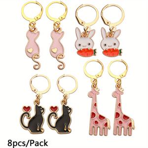 TEMU 고양이, 토끼, 기린 모양의 도자기 니트 스티치 마커 8개 팩 (잠금 스티치 마커 포함), 코바늘 뜨개질 및 재봉에 적합