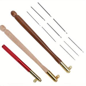 TEMU 탬부어 후크, 3개 스테인리스 스틸 나무 손잡이 자수 코바늘 후크 (9개 바늘 포함) 프렌치 탬부어 비즈 스팽글 재봉 공예 도구