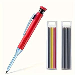 TEMU 3개/세트 2.8mm 메탈 알루미늄 막대 깊은 구멍 목공 마커 단단한 목수 자동 연필 내장형 깎이 긴 연필 문구류