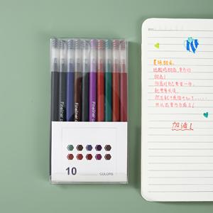 TEMU 컬러 파이버 팁이 있는 핸드 계정 펜 10개 세트, 중성 바늘 튜브 펜, 중성 펜, 미세 형광 펜, 미세 팁 핸드 계정 노트, 낙서, 대학생 학습 용품, 그림 펜