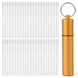 TEMU 주얼리 제작용 비딩 바늘, 직선형 비딩 바늘, 0.45mm 직경, 48mm/1.89인치 길이, 섬세한 실 실링 비드 바늘 (보석 & 스팽글 자수 공예용 보관 튜브 포함)