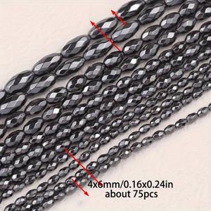 TEMU 4X5/4X6/5X8/6X12mm 1줄 블랙 파체트 타원형 쌀알 비즈 천연 블랙 칼세도니 헤마타이트 스톤 드릴링 루스 스페이서 비즈, 수제 목걸이 귀걸이 주얼리 제작 장식 공예 용품 추가
