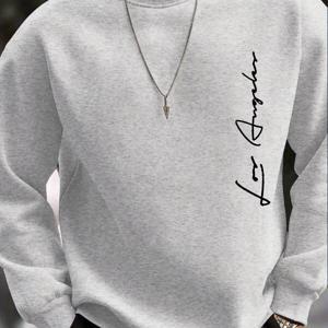 패셔너블 크리에이티브 허리 디자인 로스앤젤레스 레터 프린트, 남성 캐주얼 스포티 다용도 크루넥 스웨트셔츠, 블랙, 네이비 블루, 그레이, 버건디 색상 제공