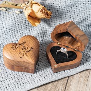 TEMU “ And Forever” 각인된 나무 반지 케이스, 하트 모양의 솔리트 슬롯 웨딩 반지 케이스, 우아한 빈티지 반지 보관함, 웨딩식용 작은 맞춤형 반지 케이스 (하트 블랙)