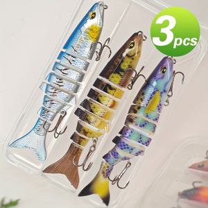 TEMU 3개 루어 미끼, 다단 루어 물고기 5색 UV 열감쇠 인쇄 플라스틱 하드 미끼 플라스틱 상자 포장 루어 미끼 세트