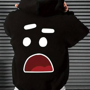 TEMU 남성용 슬픈 얼굴 그래픽 프린트 후드티, 가을 겨울 스트리트 패션 후드 스웨트셔츠