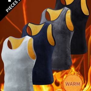 TEMU 4pcs 남성용 따뜻한 조끼 세트, 기모 안감, 두꺼운 초극세사 양면 기모 베이스 레이어, 라운드넥 골든 아머 따뜻한 조끼